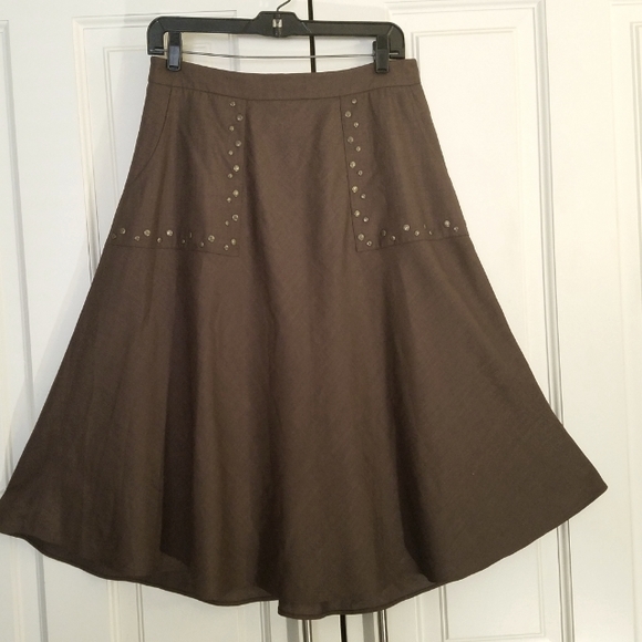 Grace Dane Lewis Chocolate Brown Linen Skirt SZ 8 - Picture 1 of 4